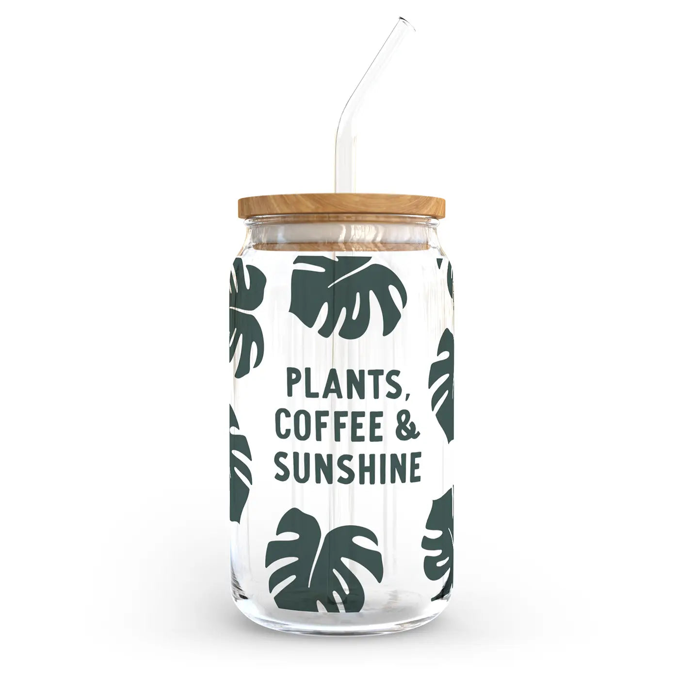 Plants Coffee & Sunshine glass cup with straw