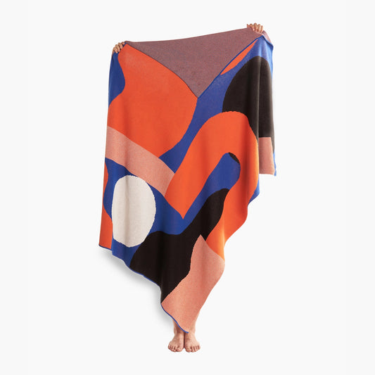 fun geometric organic shape blanket, orange, blue blanket, shapes