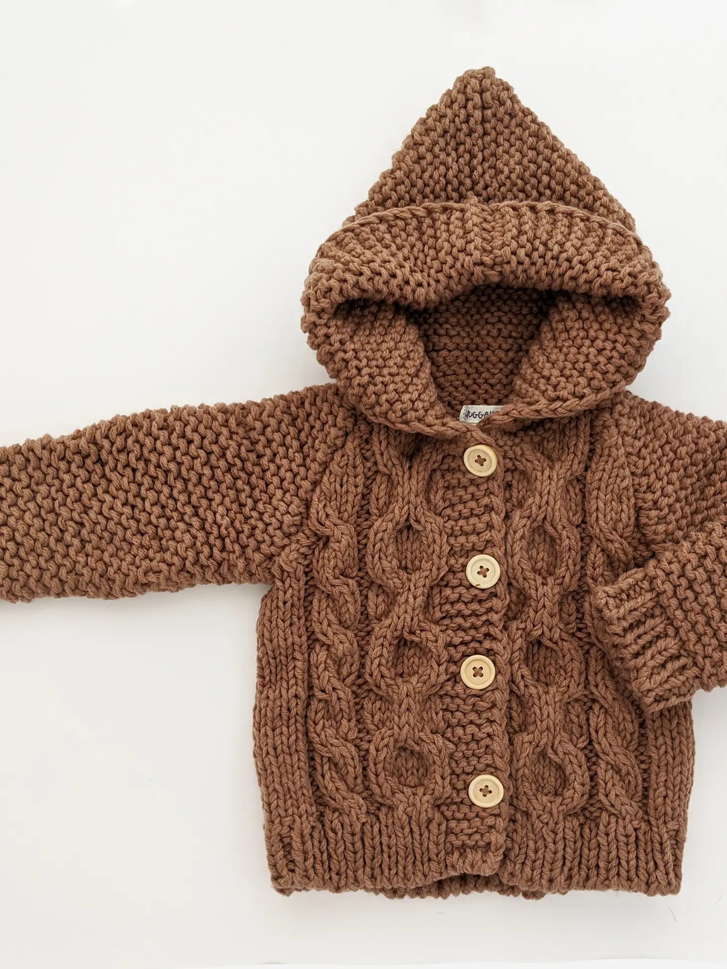 Baby Hand Knit Hooded Cardigan in Pecan