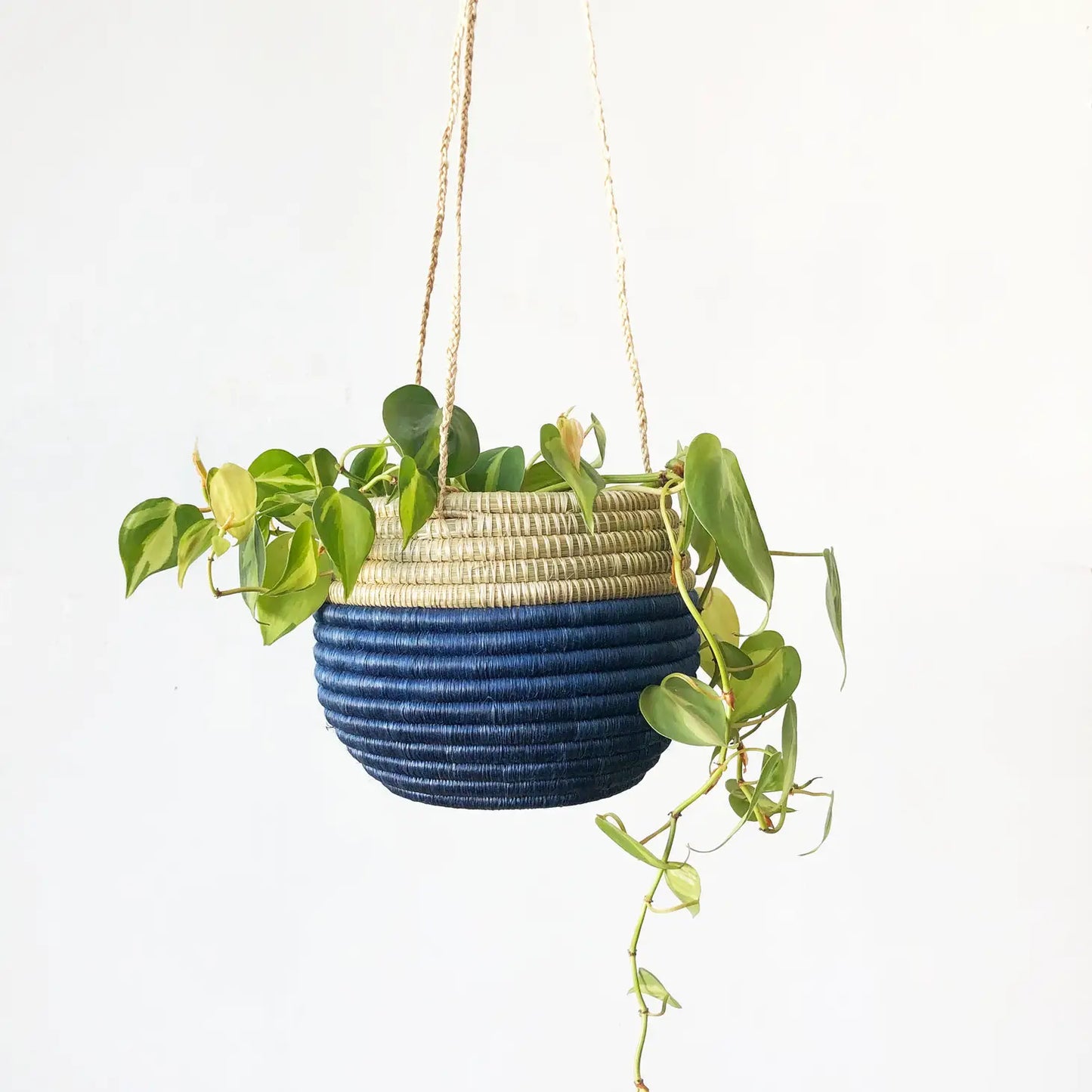 Hand Woven Hanging Planter - Dark Blue