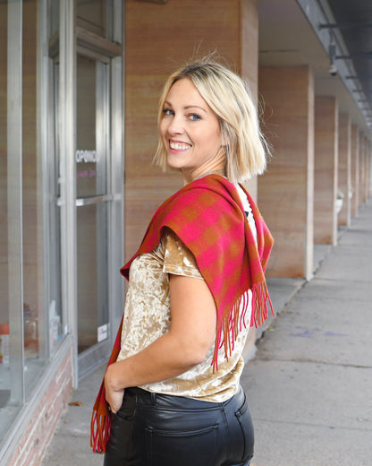 100% lambswool scarf in red/brown