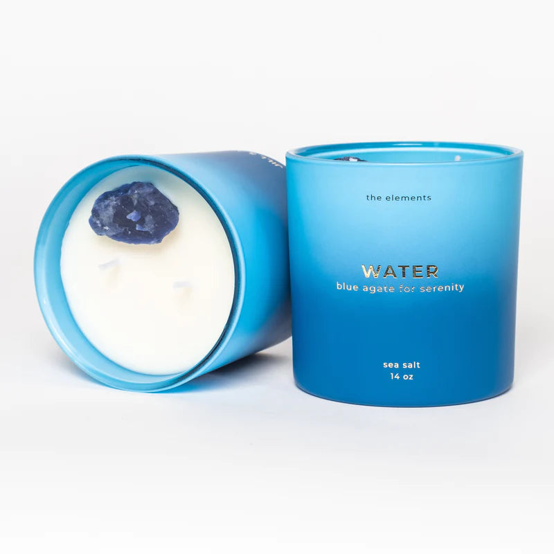 Water Element Crystal Candle - Sea Salt Scented with Blue Agate