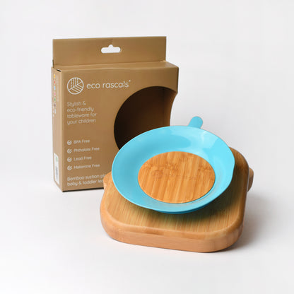 Toddler eco friendly suction plate made of bamboo. Perfect for introducing new foods to your toddler.