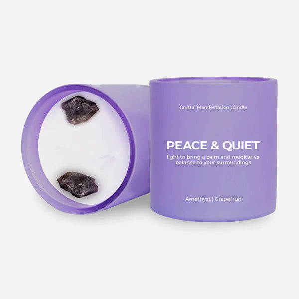 Peace & Quiet Crystal Manifestation Candle - Grapefruit Scented with Amethyst