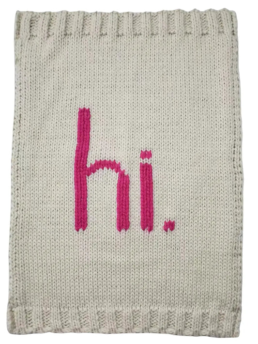 Baby "HI" Hand Knit Blanket in Neon Pink