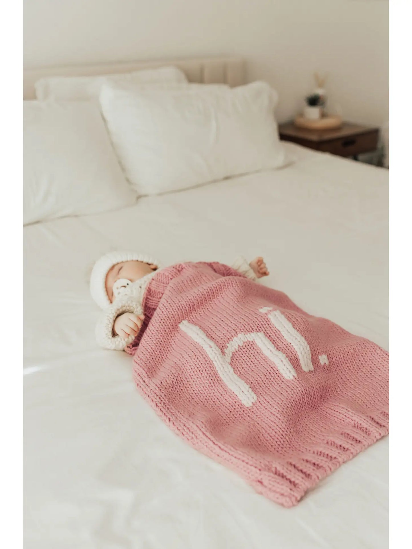 Baby HI Hand Knit Blanket in Pink