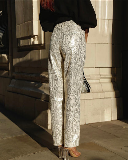 ivory and gold metallic pants by amy lynn